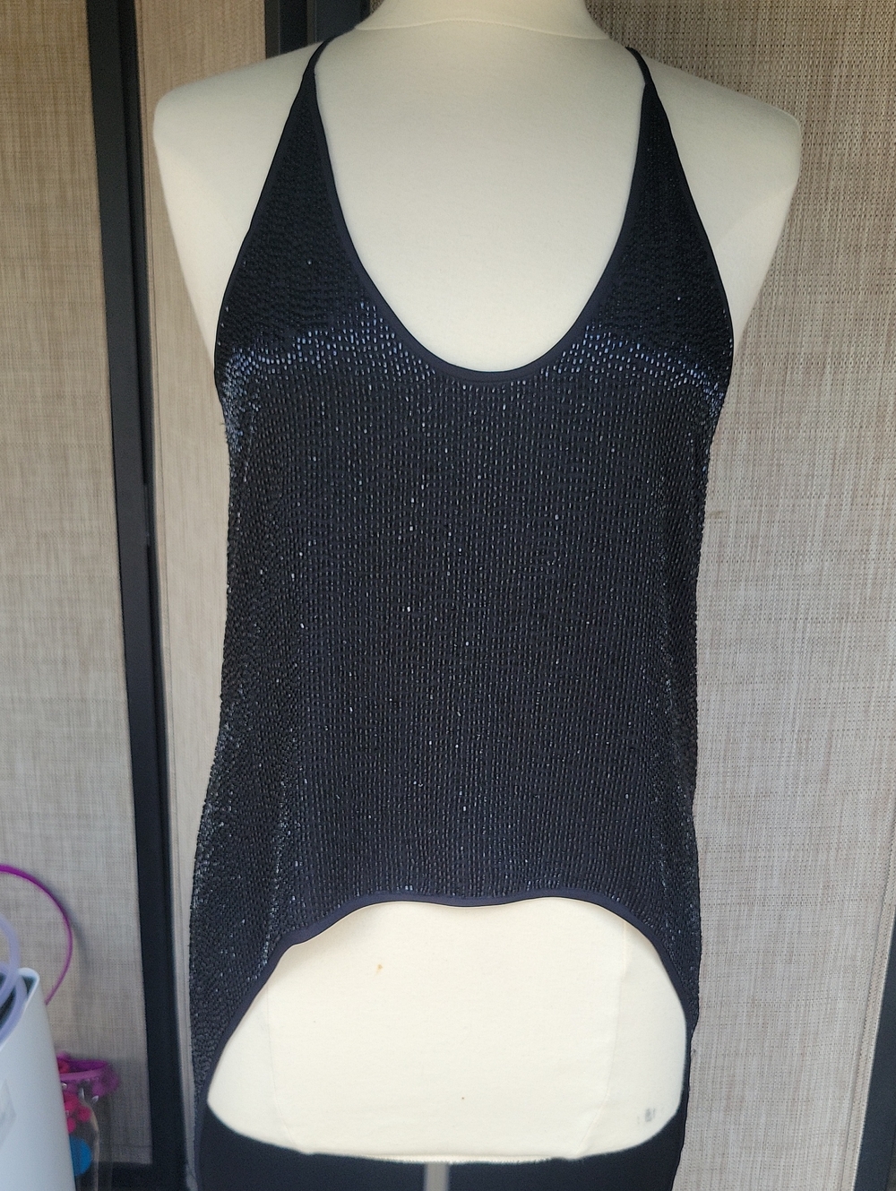 Halston Heritage Black Sequin Scoop-Neck Tank Top